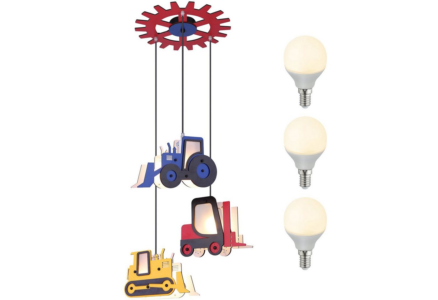 bmf-versand Hängeleuchte Hängeleuchte Kinderzimmer Pendelleuchte Kinderlampe Hängelampe Junge, hängend, Baufahrzeuge, Beleuchtung, LED wechselbar, Warmweiß, Pendellampe, Mädchen, Baby von bmf-versand