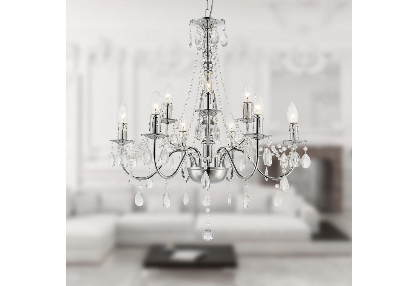 bmf-versand Kronleuchter Kronleuchter Kristall Wohnzimmer Hängelampe Luster Silber Kristalle, Kristallleuchter, ohne Leuchtmittel, Hängeleuchte Luster von bmf-versand