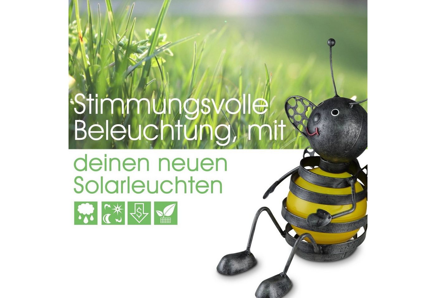 bmf-versand LED Solarleuchte LED Solarlampe 3er Set Solarleuchte Gartenleuchte Metall Biene Außen von bmf-versand