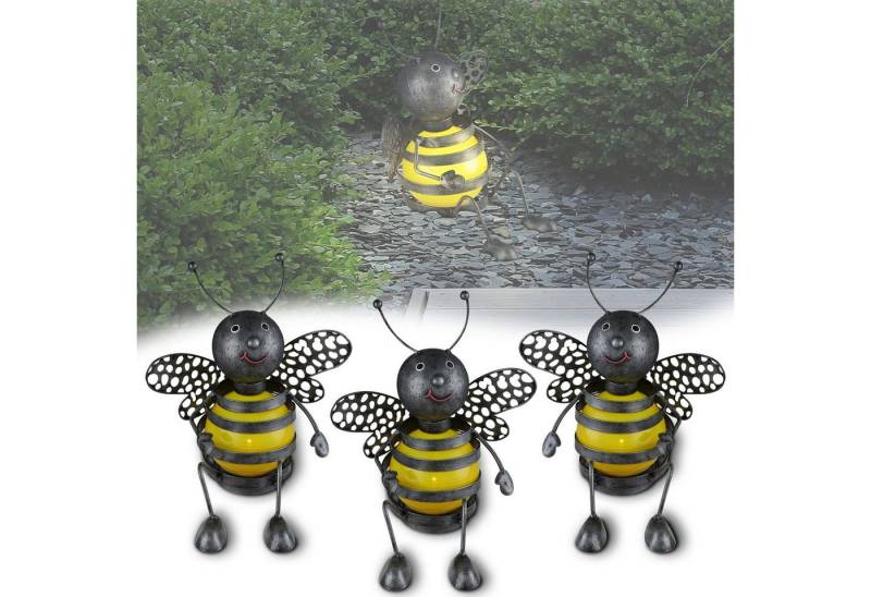 bmf-versand LED Solarleuchte LED Solarlampe 3er Set Solarleuchten Gartenleuchte Metall Biene Außen, Gartendeko, LED fest integriert, warmweiß, Dekofigur Dekoleuchte von bmf-versand