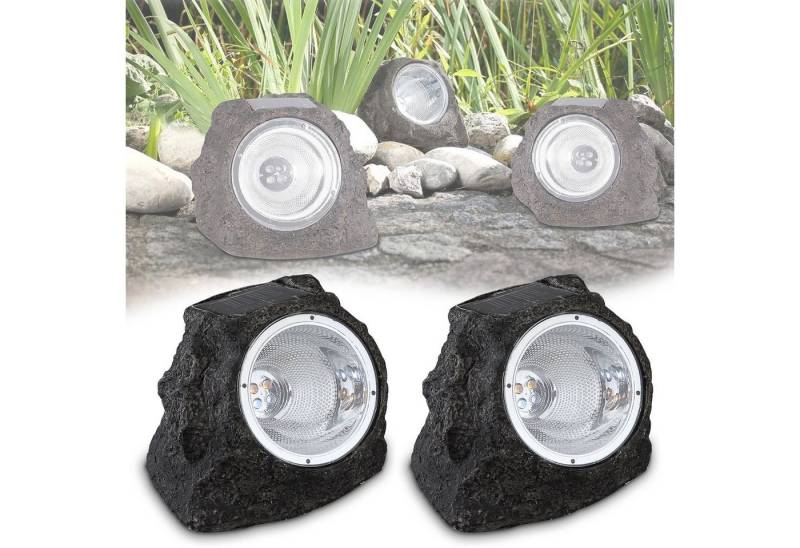 bmf-versand LED Solarleuchte Solarleuchten Garten 2er Set Stein Optik Solarlampe Außen, Solarsteine, LED fest integriert, warmweiß, Gartenbeleuchtung Steinoptik von bmf-versand