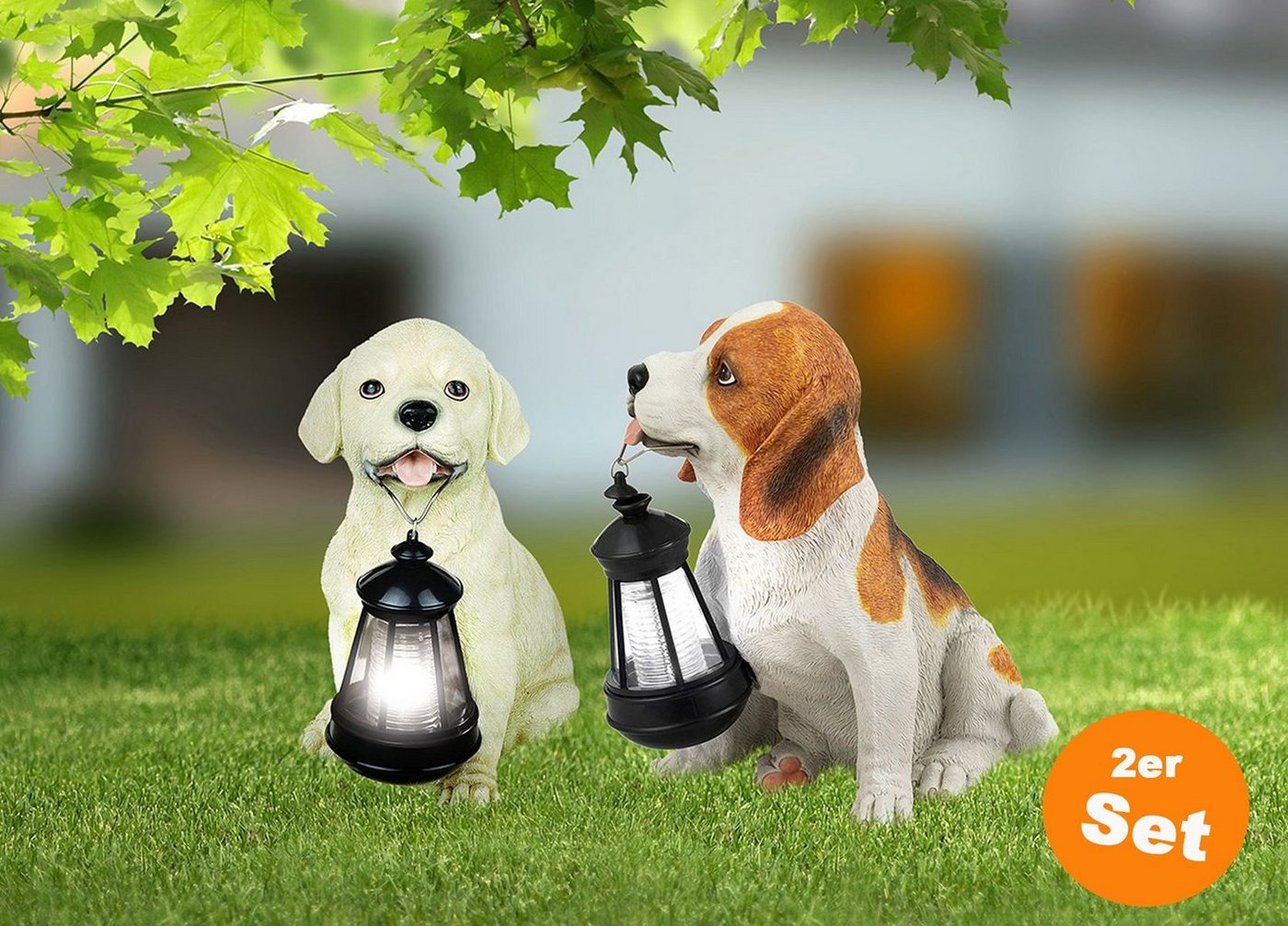 bmf-versand LED Solarleuchte Solarleuchte Garten 2er Set Hund Tier Deko Solarlampe Außen, Dekolampe, mit Schalter, LED fest integriert, Warmweiß, Gartendekoration, Gartenbeleuchtung, Außenbeleuchtung, Dekoleuchte von bmf-versand
