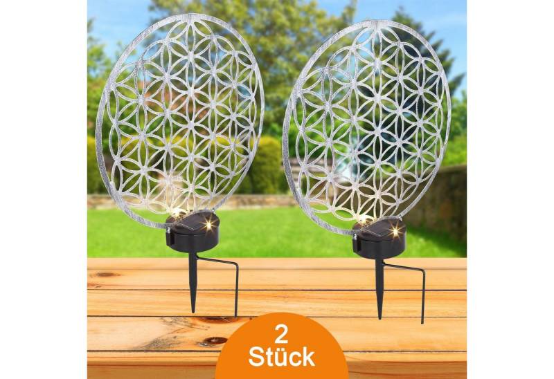 bmf-versand LED Solarleuchte Solarleuchte Garten 2er Set Rund 30 cm Solarlampe Außen Außenleuchte, Außenlampe, Balkon, LED fest integriert, Warmweiß, Außenbeleuchtung von bmf-versand