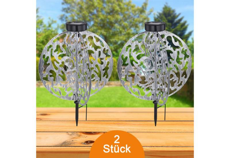 bmf-versand LED Solarleuchte Solarleuchte Garten 2er Set Rund Silber Solarlampe Außen Außenleuchte, Außenbeleuchtung, LED fest integriert, Warmweiß, Außenlampe von bmf-versand