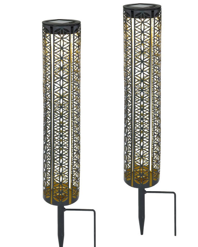 bmf-versand LED Solarleuchte Solarleuchten Garten 2er Set Säule Gold Solarlampe Außen Außenleuchte, Gartenstecker, LED fest integriert, Warmweiß, Fackel von bmf-versand