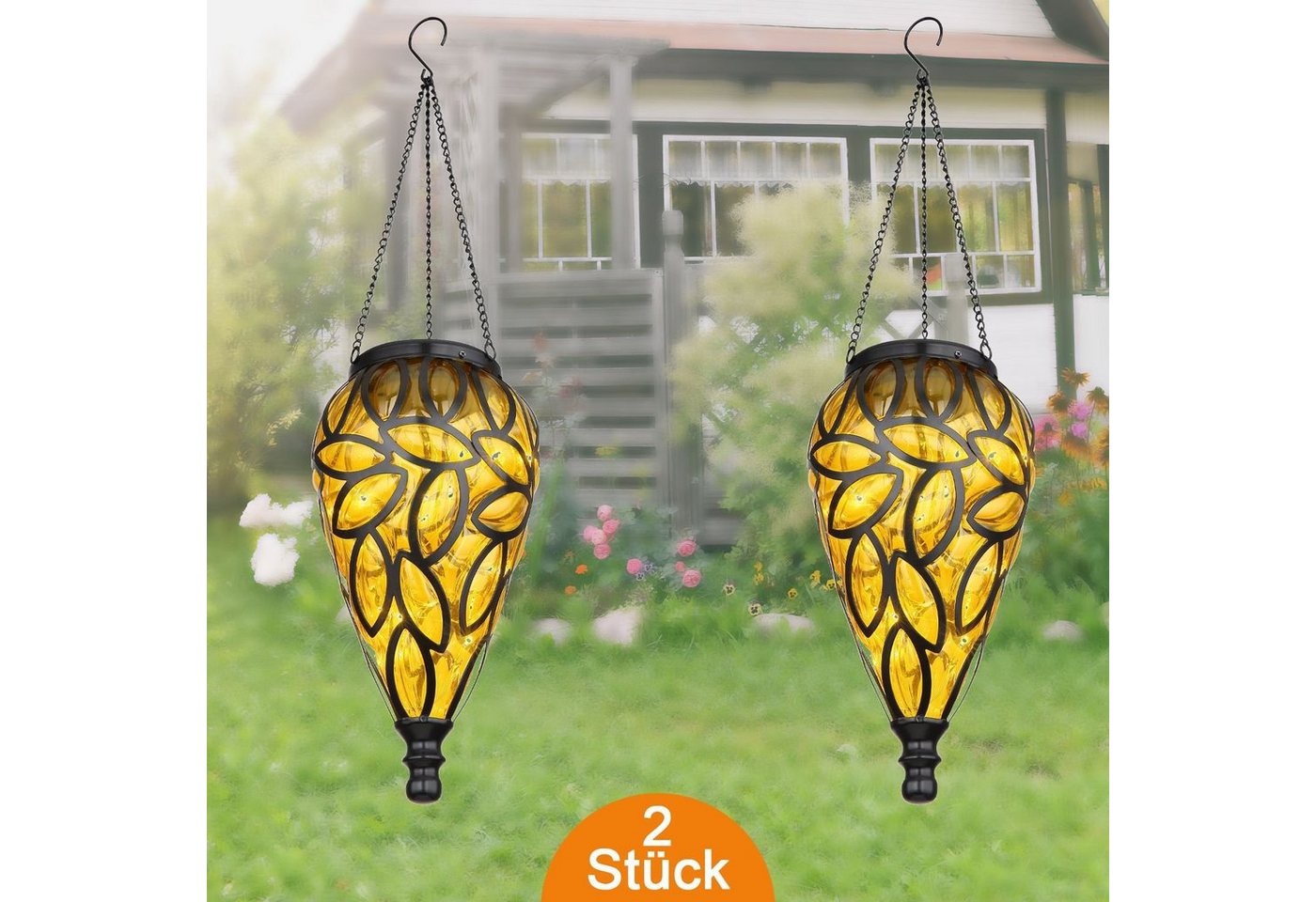 bmf-versand LED Solarleuchte Solarleuchte Garten 2er Set Tropfen Solarlampe Außen Außenleuchte, Gartendeko, Gartenbeleuchtung, LED fest integriert, warmweiß, Hängeleuchte von bmf-versand