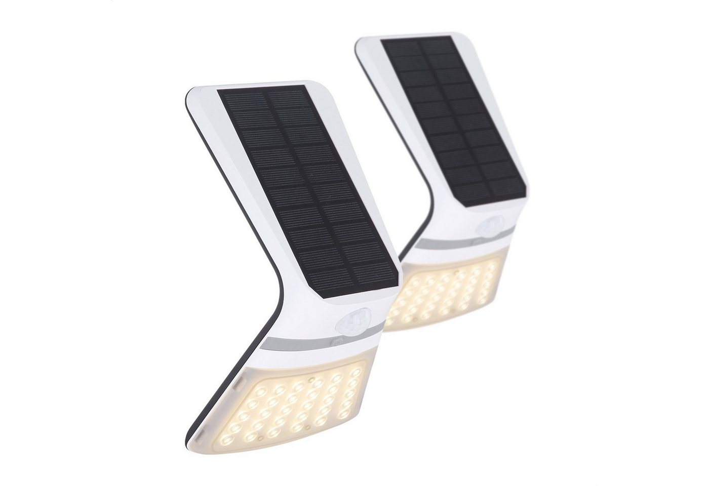 bmf-versand LED Solarleuchte Solarleuchte Garten 2er Set Wandleuchte Solarlampe Außen Außenleuchte, mit Bewegungsmelder, Gartenbeleuchtung, LED fest integriert, warmweiß, Wandlampe, Außenbeleuchtung, Außenlampe, Solarwandleuchte von bmf-versand