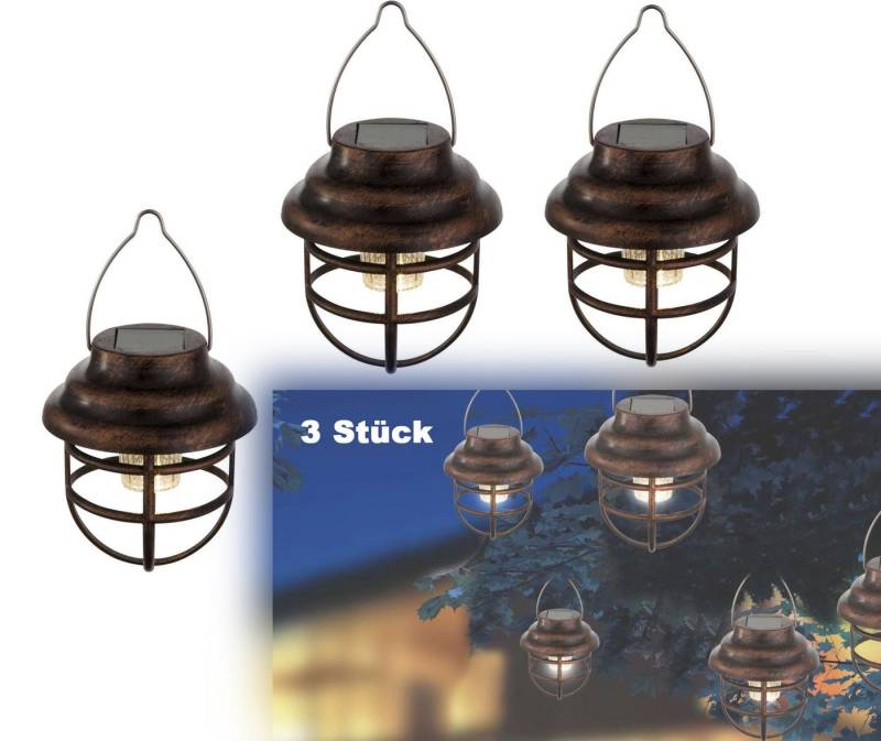 bmf-versand LED Solarleuchte Solarleuchte Garten 3er Set Laterne zum Hängen Solarlampe Außen, Gartenleuchte, Gartenbeleuchtung, LED fest integriert, Warmweiß, Laterne Outdoor von bmf-versand