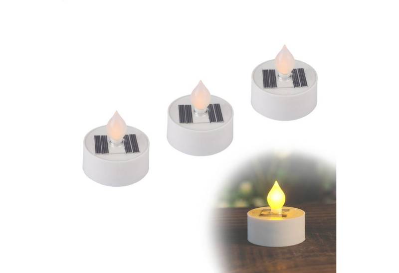 bmf-versand LED Solarleuchte Solarleuchten Garten 3er Set LED Teelicht Solarlampe Außen Feuer, Flammen Effekt, LED fest integriert, warmweiß, Teelichter LED Kerze von bmf-versand