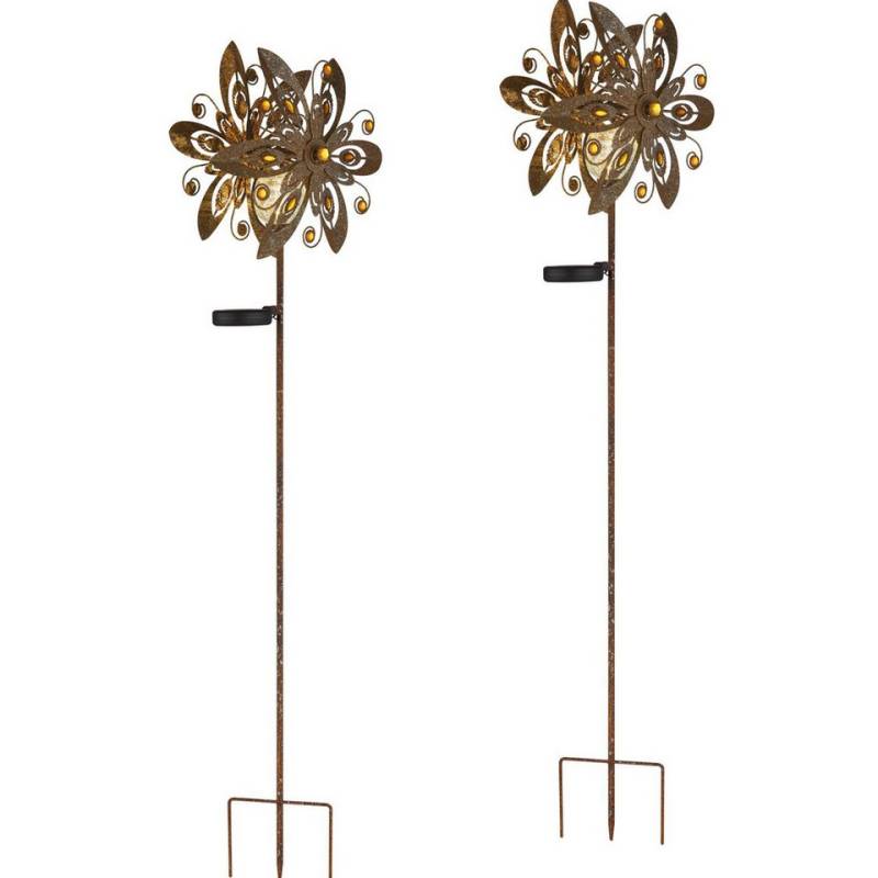 bmf-versand LED Solarleuchte Solarleuchte Garten Außen 2er Set Solarlampe Erdspieß Windrad Solar, Windspiel, LED fest integriert, Warmweiß, Drehend von bmf-versand