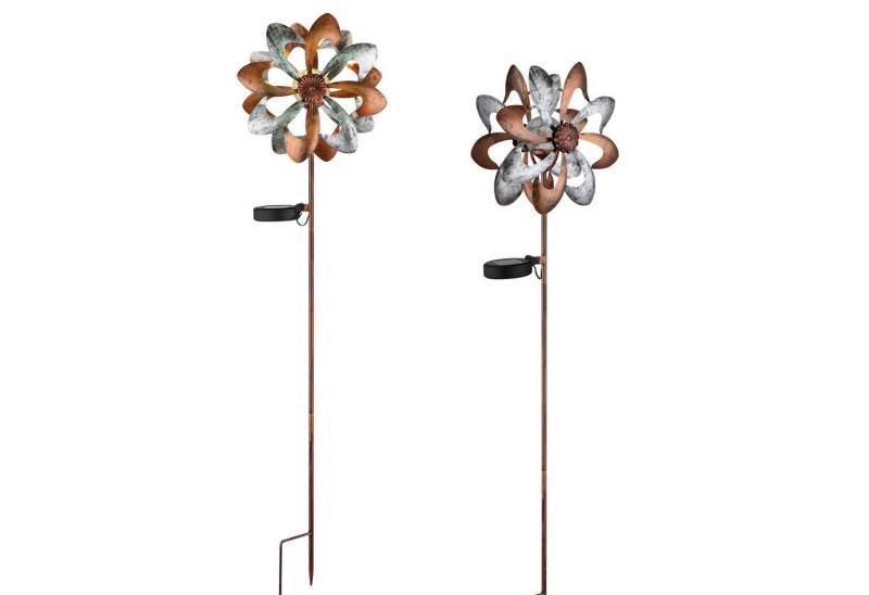 bmf-versand LED Solarleuchte Solarleuchte Garten Außen 2er Set Solarlampe Erdspieß Windrad Solar, drehend, LED fest integriert, Warmweiß, Windmühle von bmf-versand