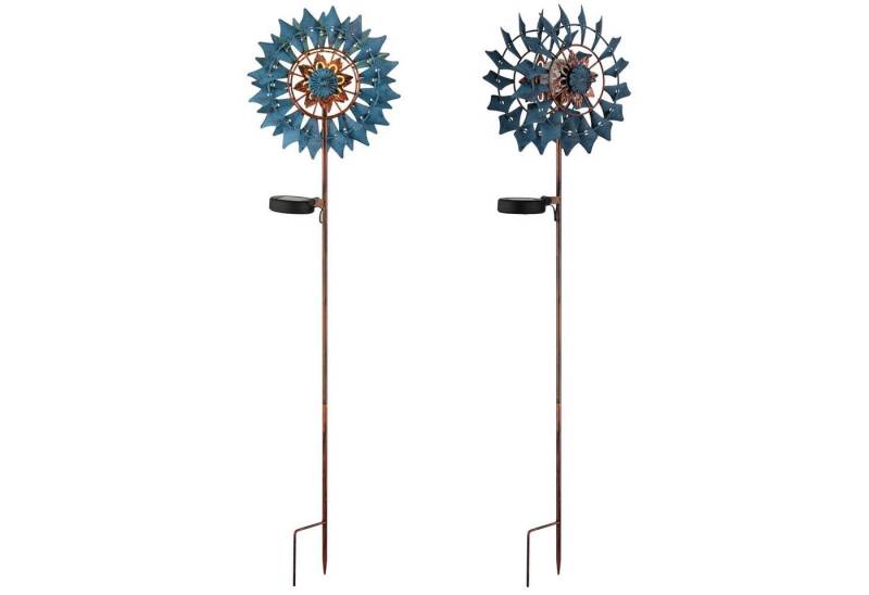bmf-versand LED Solarleuchte Solarleuchte Garten Außen 2er Set Solarlampe Erdspieß Windrad Solar, drehend, LED fest integriert, Warmweiß, Windmühle von bmf-versand