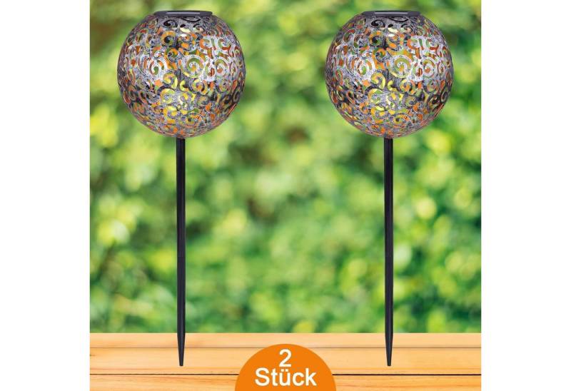 bmf-versand LED Solarleuchte Solarleuchte Garten Außen Solarlampe 2er Set Kugel 19 cm Außenlampe, Gartenstecker, LED fest integriert, Warmweiß, mit Erdspieß von bmf-versand
