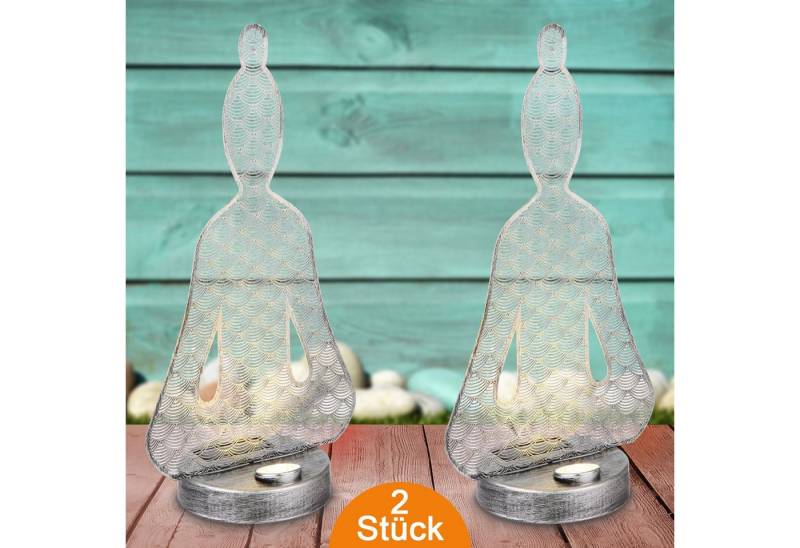 bmf-versand LED Solarleuchte Solarleuchten Garten Buddha 2er Set 36cm Solarlampe Außen, Gartenbeleuchtung, Außenlampe, LED fest integriert, warmweiß, Tischlampe, Tischleuchte, Dekolampe, Gartenleuchte, Dekofigur von bmf-versand