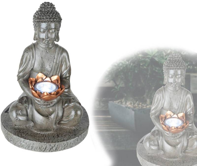 bmf-versand LED Solarleuchte Solarleuchte Garten Buddha Deko Solarlampe Außenleuchte Solar mit, Schalter, mit Pflegetuch, LED fest integriert, Warmweiß, Dekoleuchte von bmf-versand