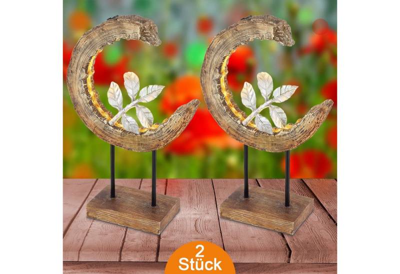bmf-versand LED Solarleuchte Solarleuchten Garten Halbmond 2er Set Solarlampe Außen Außenleuchte, Tischlampe, LED fest integriert, Warmweiß, Holz Optik von bmf-versand