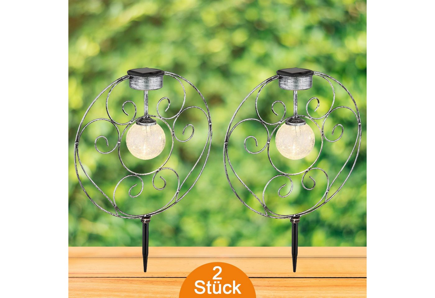 bmf-versand LED Solarleuchte Solarleuchten Garten Kreis Kugel 2er Set Solarlampe Außen, Gartenbeleuchtung, LED fest integriert, Warmweiß, Gartenstecker bmf-versand LED Solarleuchte Solarleuchten Garten Kreis Kugel 2er Set Solarlampe Außen, Gartenbeleuchtung, LED fest integriert, Warmweiß, Gartenstecker von bmf-versand