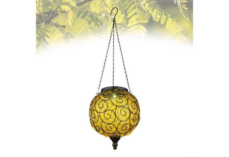 bmf-versand LED Solarleuchte Solarlampe Garten Kugel 20cm Solarleuchte hängend Außen Laterne Solar, Gartenbeleuchtung, LED fest integriert, Tageslichtweiß, Tropfenform mit Ornamenten von bmf-versand