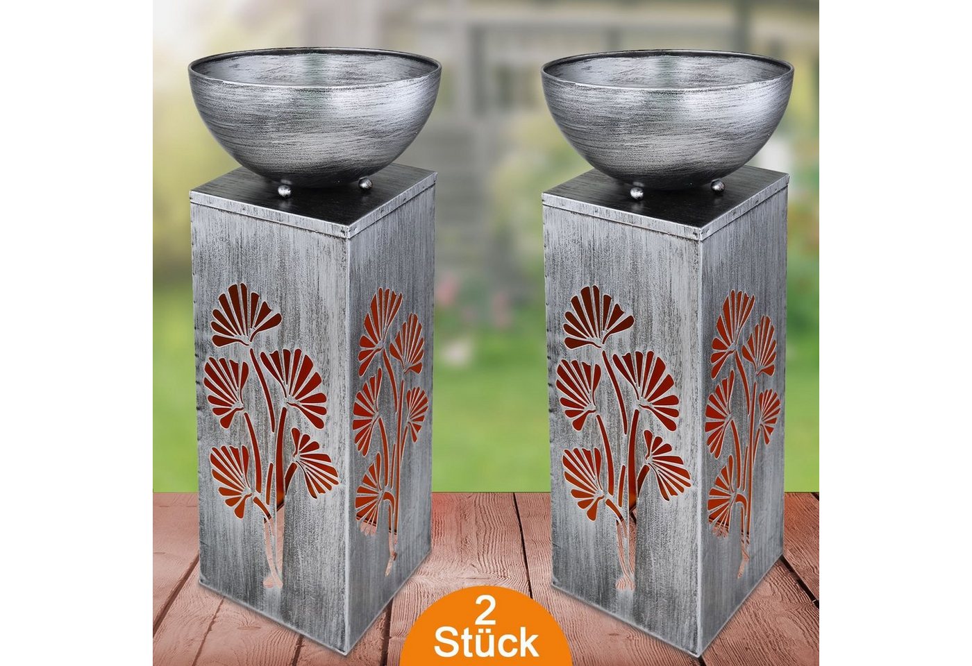 bmf-versand LED Solarleuchte Solarleuchte Garten Pflanzsäule 2er Set Solarlampe Außen Außenleuchte, beleuchteter Blumentopf, LED fest integriert, Warmweiß, Pflanzschale beleuchtet von bmf-versand