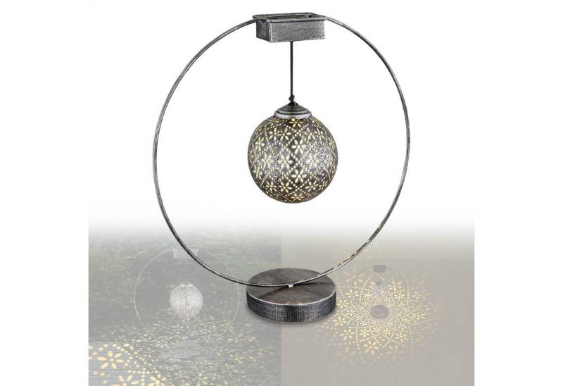 bmf-versand LED Solarleuchte Solarlampe Garten Ring Kugel Solarleuchte Außen Leuchte Solar Silber, Tischlampe Terrasse, LED fest integriert, Warmweiß, Gartendeko von bmf-versand