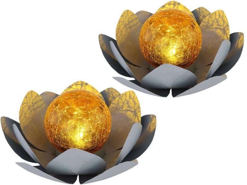 bmf-versand LED Solarleuchte Solarleuchte Garten Seerose 2er Set Solarlampe Kugel Außen Leuchte, mit Schalter, LED fest integriert, Warmweiß, Gartenlampe von bmf-versand