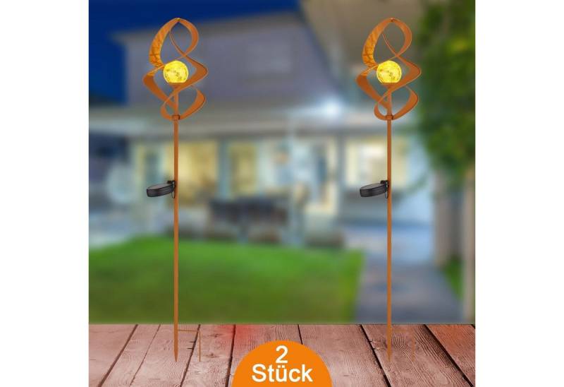 bmf-versand LED Solarleuchte Solarleuchten Garten Spirale 2er Set Rost Solarlampe Außen, Gartenbeleuchtung, LED fest integriert, Warmweiß, Gartenstecker Rostoptik von bmf-versand