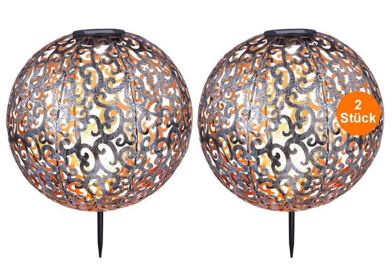 bmf-versand LED Solarleuchte Solarleuchten Garten 2er Set Metall Kugel silber Solarlampe Außen, Solarkugel, Leuchtkugel, Außenlampe, LED fest integriert, Warmweiß, Kugelleuchte von bmf-versand
