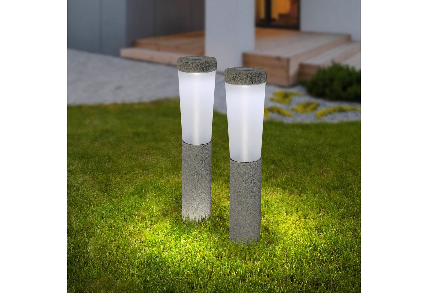 bmf-versand LED Solarleuchte Solarleuchten Garten 2er Set Wegeleuchten Solarlampe Außen Leuchte LED, Teichbeleuchtung, Gartenbeleuchtung, LED fest integriert, Kaltweiß, Wegebeleuchtung von bmf-versand
