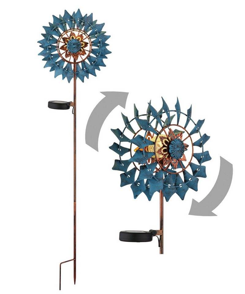 bmf-versand LED Solarleuchte Windrad Metall Garten Solar Solarleuchte Außen Solarlampe Windspiel, drehend, LED fest integriert, Warmweiß, Windmühle von bmf-versand