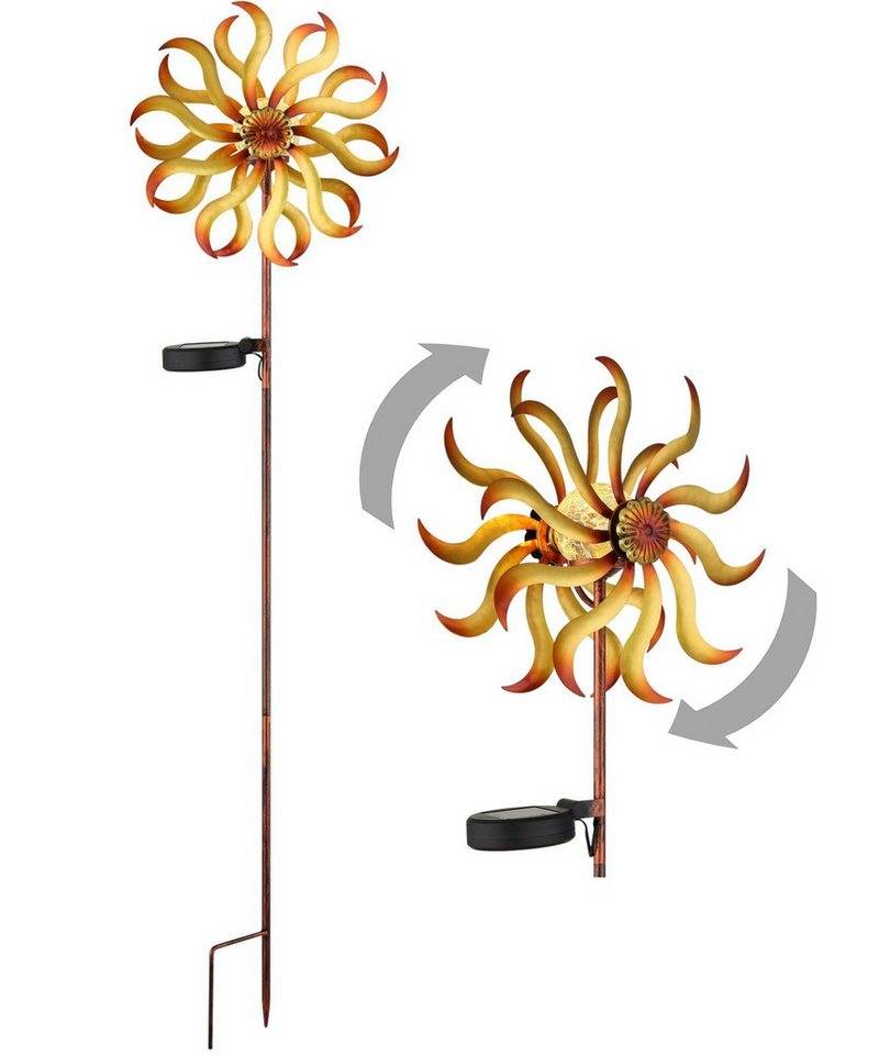 bmf-versand LED Solarleuchte Windrad Metall Garten Solar Solarleuchte Außen Solarlampe Windspiel, Goldfarben, LED fest integriert, Warmweiß, Windmühle Sonne von bmf-versand