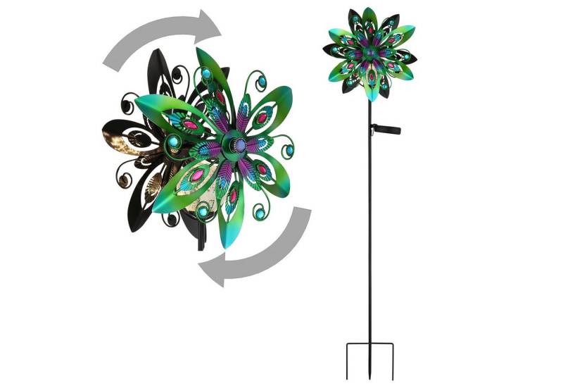 bmf-versand LED Solarleuchte Windrad Metall Garten Solar Solarleuchte Außen Solarlampe Erdspieß, drehend, LED fest integriert, warmweiß, Windmühle Blume von bmf-versand