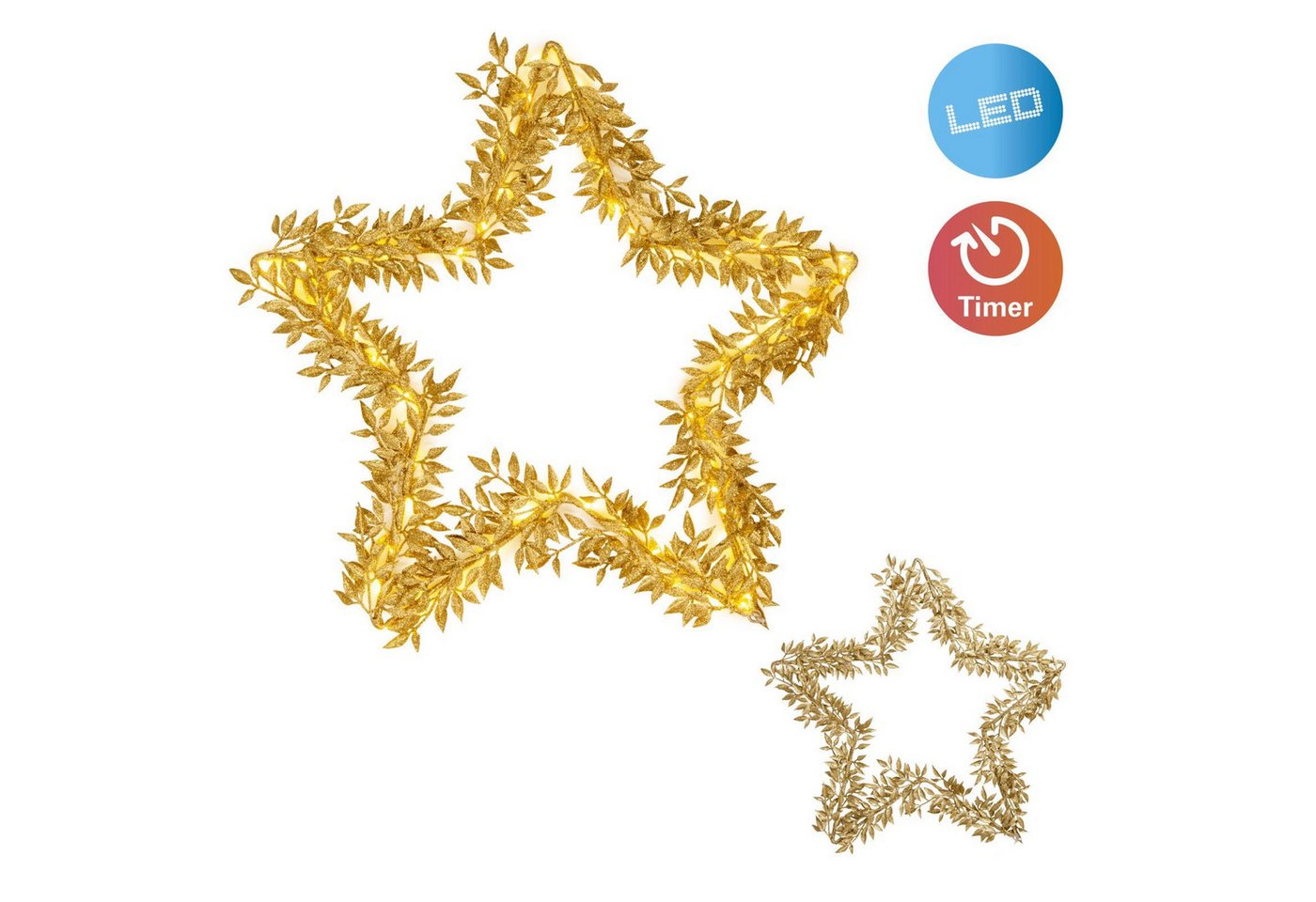 bmf-versand Lichterkette Weihnachtsstern Beleuchtet LED Weihnachtsbeleuchtung Stern Gold Timer von bmf-versand