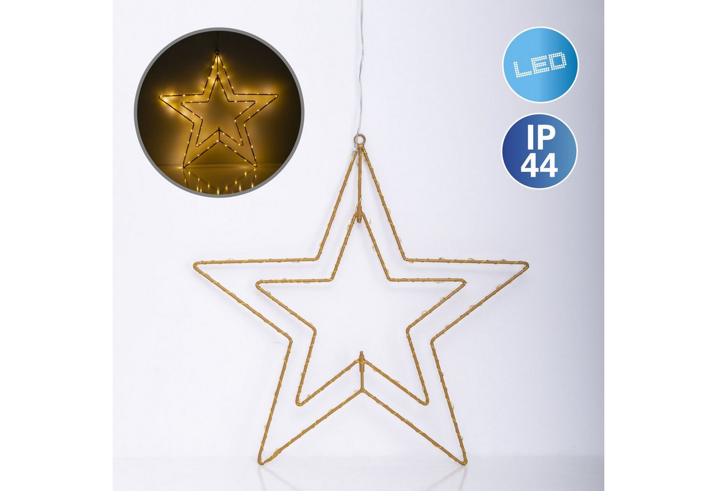 bmf-versand Lichterkette Weihnachtsstern beleuchtet für außen LED Weihnachtsbeleuchtung Stern, 70-flammig, Zuleitung ca. 300 cm von bmf-versand