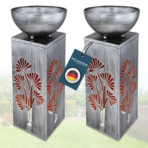 bmf-versand Solarlampe für Außen Stehend Pflanzsäule 2er Set – Solarleuchte Garten 59 cm Hoch – Außenleuchte Gartenlampe LED – Leuchte Solar Aussenlampe IP 44 Metall Silber Lichtspiel von bmf-versand