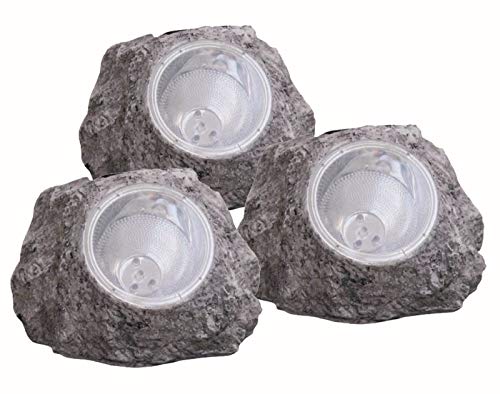 bmf-versand Solarlampen für Außen Garten - Solarsteine 3er Set - Solarlampe Gartenlampen Solarstein - Dekoleuchte LED Solar Steine - Beetleuchte Solarleuchte von bmf-versand