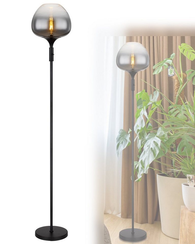 bmf-versand Stehlampe Stehleuchte Wohnzimmer Rauchglas Stehlampe Schwarz Standleuchte, Leselampe, ohne Leuchtmittel, Rauchfarben von bmf-versand