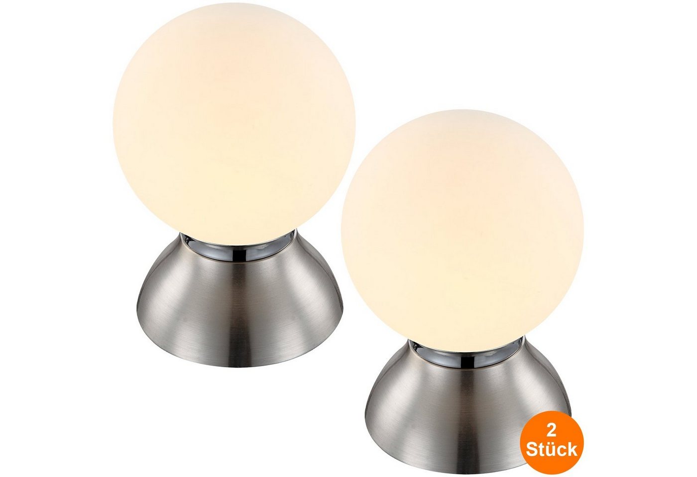 bmf-versand Tischleuchte LED Tischlampe 2er Set Tischleuchte Nachttisch Glas Kugel mit Touch von bmf-versand