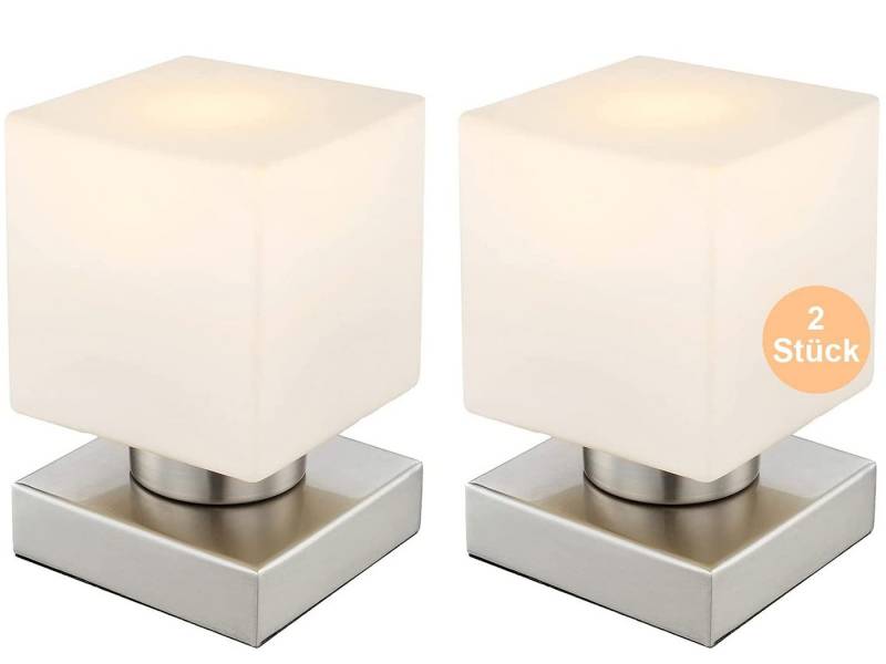 bmf-versand Tischleuchte LED Tischlampe 2er Set Tischleuchte Nachttisch Touch Glas Nickel matt von bmf-versand