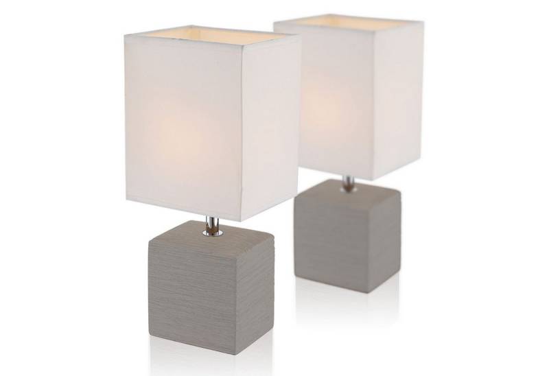 bmf-versand Tischleuchte Nachttischlampe 2er Set Braun Lampenschirm Tischlampe Stoff Weiß, mit Schalter, Schreibtischlampe, ohne Leuchtmittel, Lichtfarbe ist abhängig vom Leuchtmittel, Wohnzimmer von bmf-versand