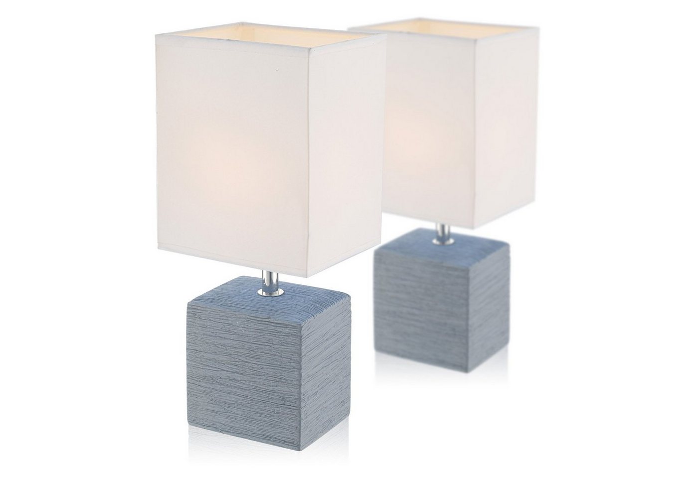 bmf-versand Tischleuchte Nachttischlampe 2er Set Grau Lampenschirm Tischlampe E14 eckig Stoff, modern, Textil, ohne Leuchtmittel, Lichtfarbe ist anhängig vom Leuchtmittel, Flur, Schlafzimmer, Nachttischleuchte, Wohnzimmer, Küche, Esszimmer von bmf-versand