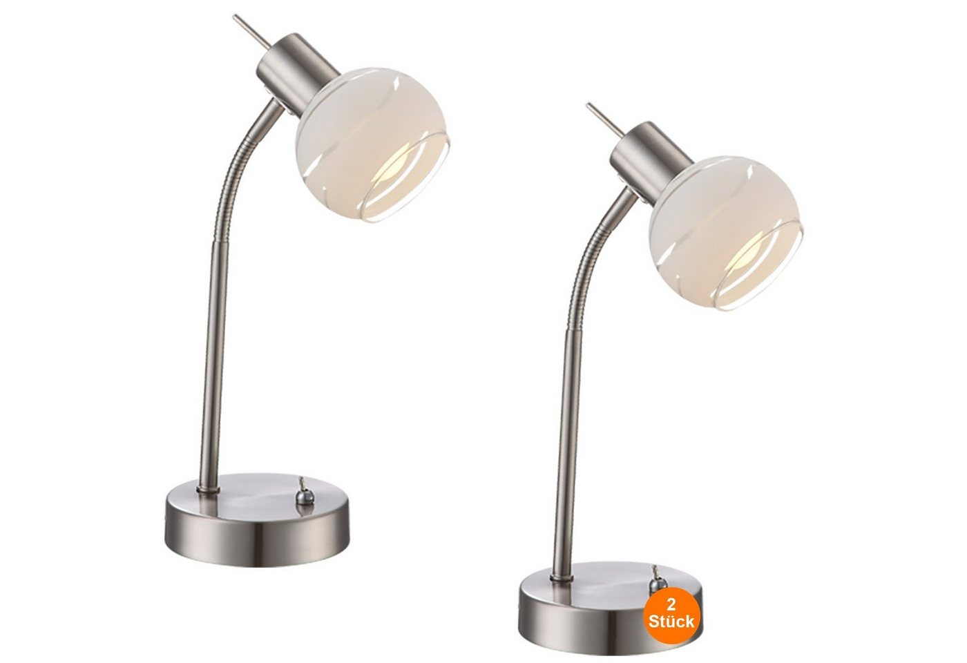 bmf-versand Tischleuchte Nachttischlampe 2er Set LED Schreibtischlampe Silber Matt Metall, mit Schalter, Nachttischleuchte, LED wechselbar, Warmweiß, Tischlampe von bmf-versand