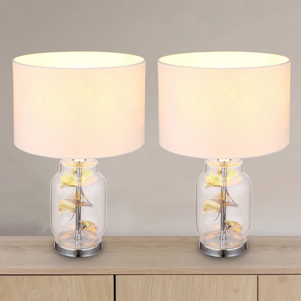 bmf-versand Tischleuchte Nachttischlampe 2er Set Tischlampe Wohnzimmer Glas Textilschirm, Glas Sockel, ohne Leuchtmittel, Stoffschirm bmf-versand Tischleuchte Nachttischlampe 2er Set Tischlampe Wohnzimmer Glas Textilschirm, Glas Sockel, ohne Leuchtmittel, Stoffschirm von bmf-versand