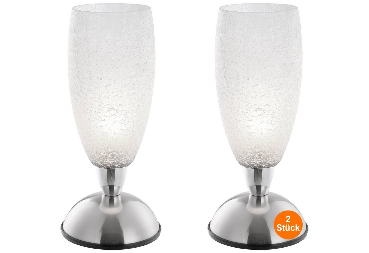 bmf-versand Tischleuchte Nachttischlampe Touch 2er Set Tischlampe Modern Glas Weiß Silber von bmf-versand