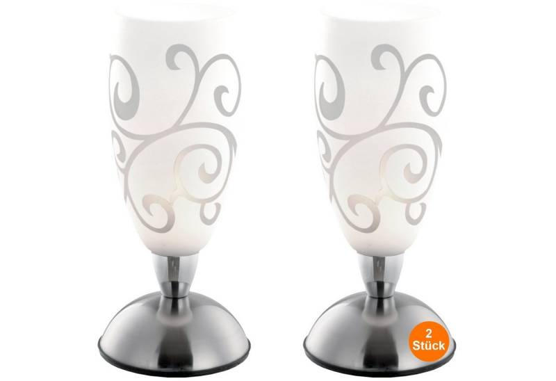 bmf-versand Tischleuchte Nachttischlampe Touch 2er Set Tischlampe Modern Weiß Glas Ornamente, Schreibtischleuchte, ohne Leuchtmittel, Lichtfarbe ist abhängig vom Leuchtmittel, Nachttischleuchte von bmf-versand
