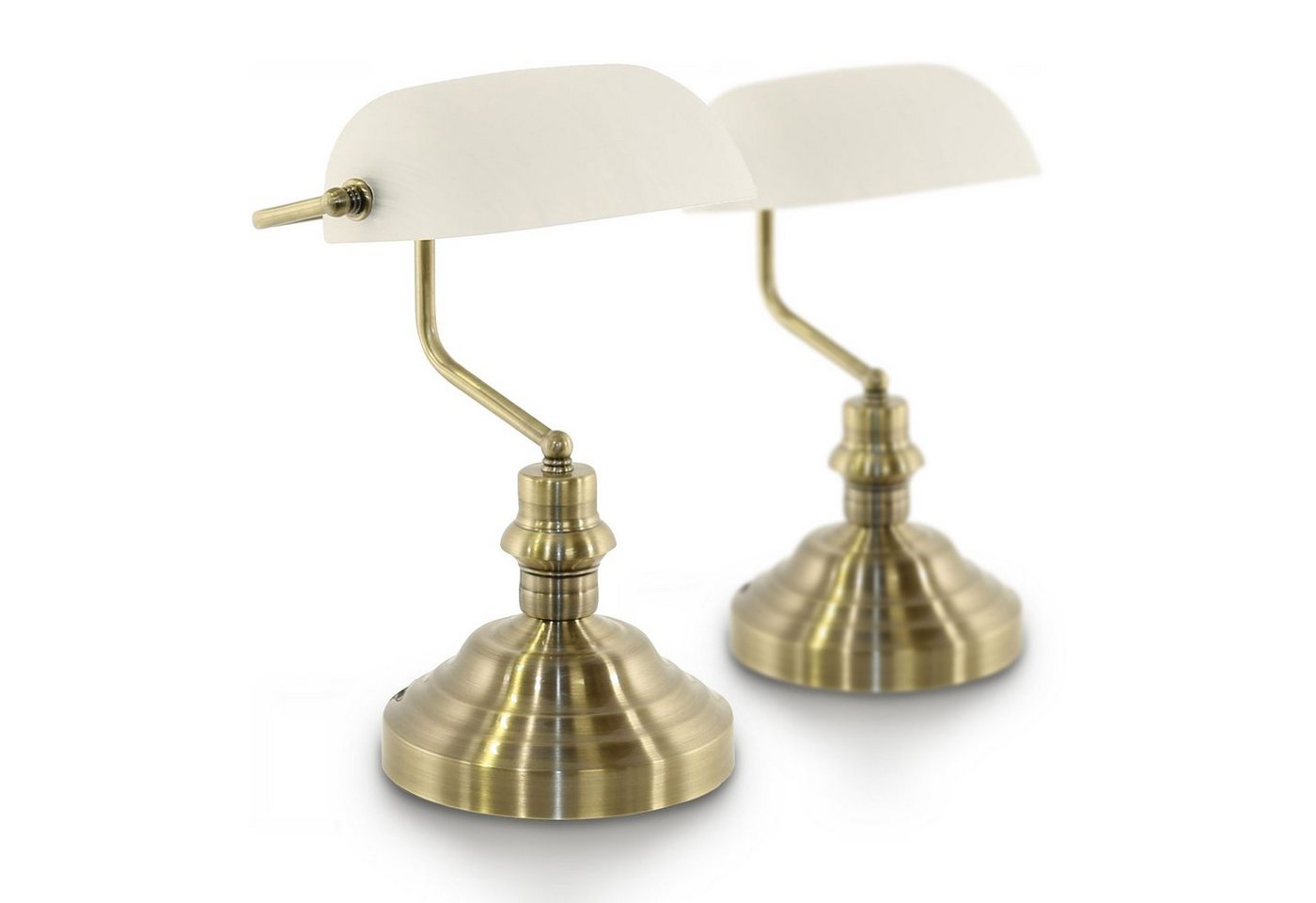 bmf-versand Tischleuchte Schreibtischlampe 2er Set Nachttischlampe Alabaster Optik Banker Weiß, mit Schalter, Retro, Nachttischleuchte, LED fest integriert, Warmweiß, Wohnzimmer, Schlafzimmer, Esszimmer, Küche, Flur, Tischlampe von bmf-versand