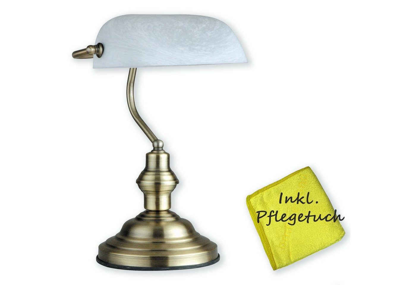 bmf-versand Tischleuchte Schreibtischlampe weiß Schirm Retro Tischlampe Banker Lampe, mit Pflegetuch, Nachttischleuchte, Nachttischlampe, LED wechselbar, Warmweiß, Wohnzimmer, Schlafzimmer, Esszimmer, Küche, Flur, Schreibtischleuchte von bmf-versand