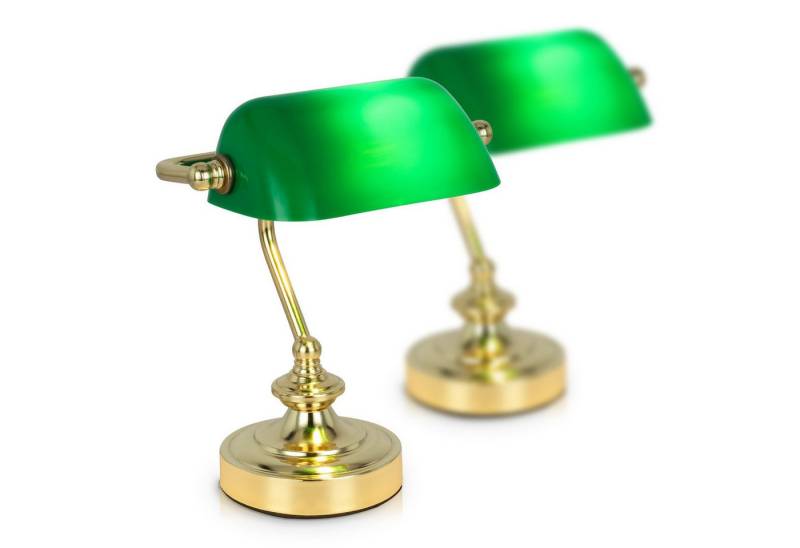 bmf-versand Tischleuchte Schreibtischlampe Retro Bankerlampe Grün Nachttischlampe 2er Set LED, inkl. Leuchtmittel, LED wechselbar, Warmweiß, Messing Farben von bmf-versand