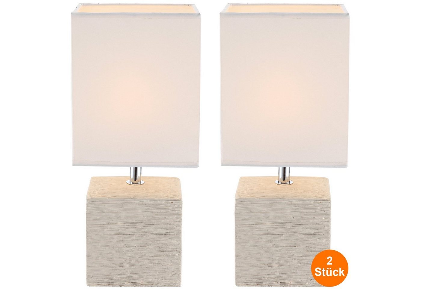 bmf-versand Tischleuchte Tischlampe 2er Set Wohnzimmer Nachttischlampe Beige Lampenschirm Weiß von bmf-versand