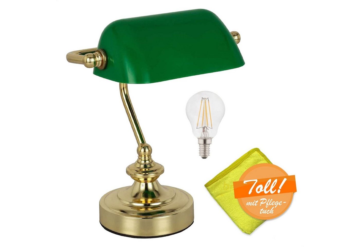 bmf-versand Tischleuchte Tischlampe Wohnzimmer LED Tischleuchte Schreibtischlampe Bankerlampe, Retro, mit Pflegetuch, mit Schalter, LED wechselbar, Warmweiß, Schlafzimmer, Esszimmer, Küche, Flur, Schreibtischleuchte, grün von bmf-versand