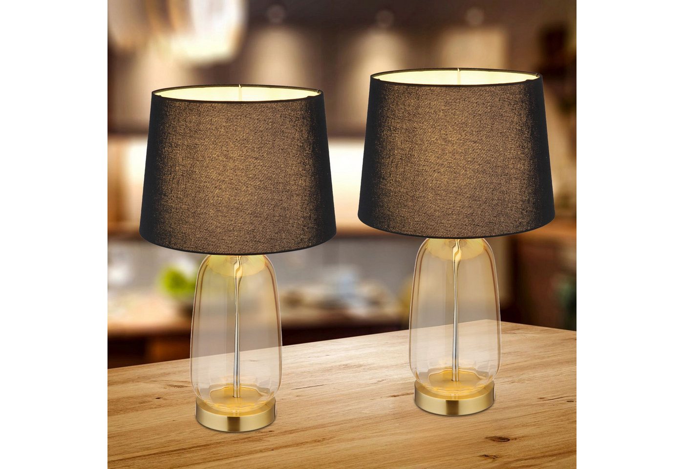 bmf-versand Tischleuchte Nachttischlampe 2er Set Tischlampe Wohnzimmer Glas Textilschirm Retro, Glas Sockel, ohne Leuchtmittel, Stoffschirm bmf-versand Tischleuchte Nachttischlampe 2er Set Tischlampe Wohnzimmer Glas Textilschirm Retro, Glas Sockel, ohne Leuchtmittel, Stoffschirm von bmf-versand